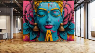 A close-up view of the Hindu goddess Lakshmi, painted in a vibrant pop art style Wall mural