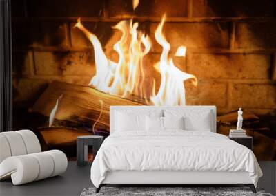 fire burns in the fireplace Wall mural