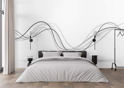 Abstract curved black and grey lines on white background and shadow Wall mural