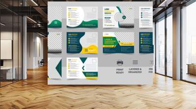 Lawn Mower Garden or Landscaping Service Postcard Template or Agro Firm Eddm Postcard template Set Wall mural