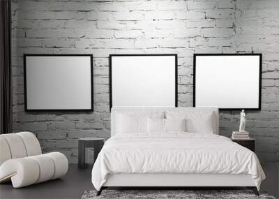 black frames on white brick wall 2 Wall mural