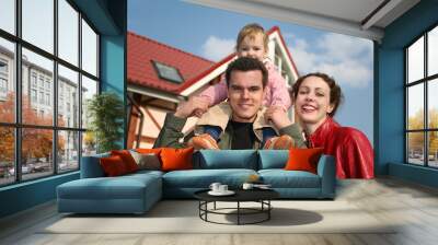 family with baby and house 2 Wall mural