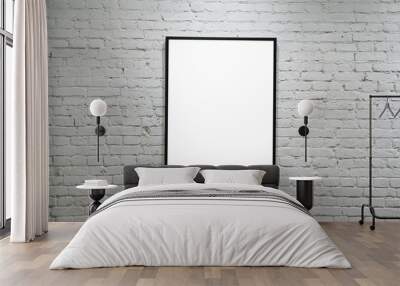 one black frame on white brick wall Wall mural