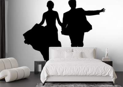 vector bride and groom running Wall mural