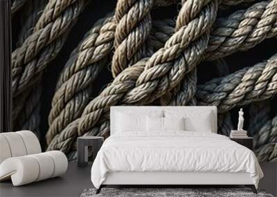 Macro shot of jute natural rope, braided industrial rope. Wall mural