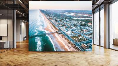 Aerial ocean beach and fishing pier Wall mural