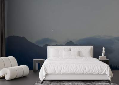 moon and a star in the night sky mystery mountains Wall mural