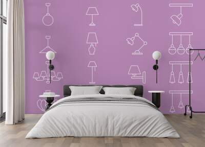 Lamp Icons set - Vector outline symbols of home light for the site or interface Wall mural