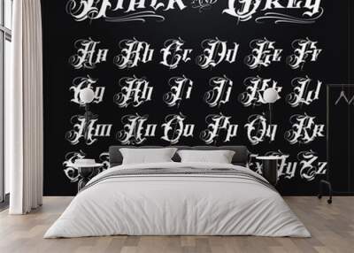 Bold black and grey tattoo font Wall mural