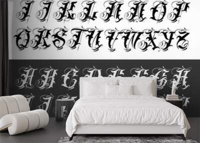 Popular gangster tattoo typeface set Wall mural