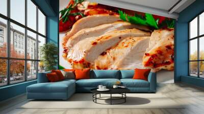 Grilled chicken breast with potato in a plate  Wall mural