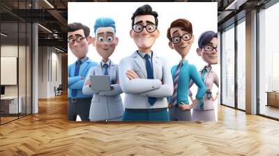 Smiling group of different doctors characters isolated. Medicine workers collective, medical team. Ai generative cartoon characters on transparent png background Wall mural