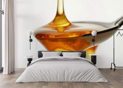 Sweet honey on a white background. Honey flows down the spoon. Macro shot
 Wall mural