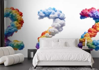 The number two 2 made of colorful colors photo realistic clouds are rainbow colors. 
The background is transparent. Wall mural