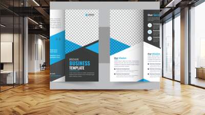 Trifold Brochure Design Layout with Blue Accent, Corporate business trifold brochure template Wall mural