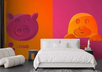 Свинья и крот, New logos, pig and mole, logos for companies and various organizations, for applications and games, vector logos, author's animals Wall mural