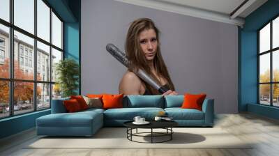 woman with a baseball bat Wall mural