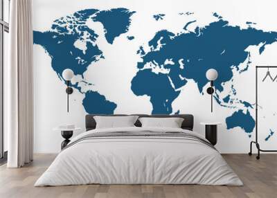 World map. Blue modern vector map. Silhouette map. Wall mural