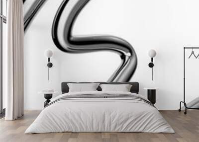 Y2K chrome curved line shape isolated. Futuristic metallic 3D curve element background Wall mural