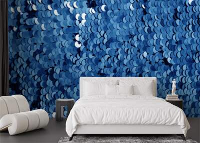 Glittering sequin texture in navy blue tone. Wall mural