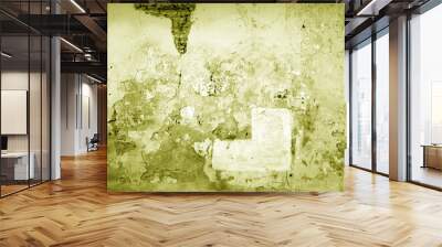 Сraked weathered cement wall texture in yellow tone. Wall mural