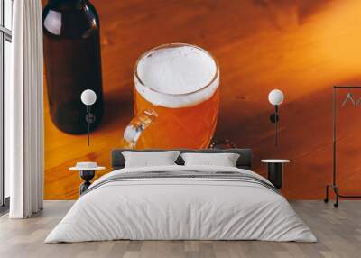 A mug of wheat beer on a wooden table in a pub Wall mural