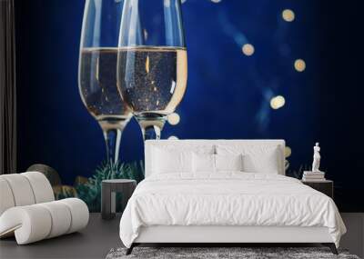 Celebrate Christmas and new year with glasses of champagne Wall mural