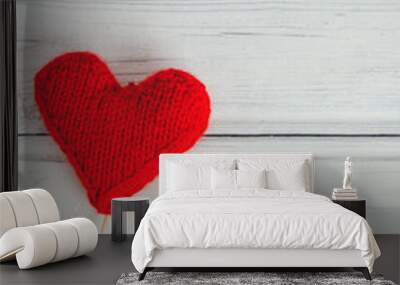 Red heart love symbol and Valentine's day concept on wooden textured background Wall mural