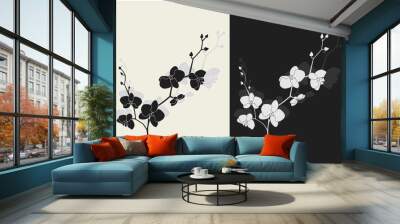 Beautiful orchid with shadow, duotone vector illustration Wall mural