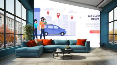 Illustration Family Rent Car near Shopping Mall Wall mural