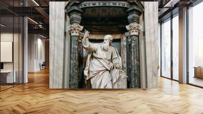 Salvatore Church in Rome, view from outside and inside. Frescoes and statues, architectural elements. A historic landmark, tourist destination. Ancient painting Wall mural