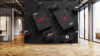 UX user interface flowchart, connection mode graphic designer, application process development, data prototype, website framework, mobile icon phone. The concept of user interaction. 3d rendering. Wall mural