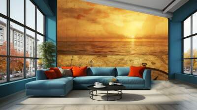 An ancient world map combining elegance and erudition, this image offers a view of a sunset over the ocean perfect to enrich any design. In an antique compass Wall mural