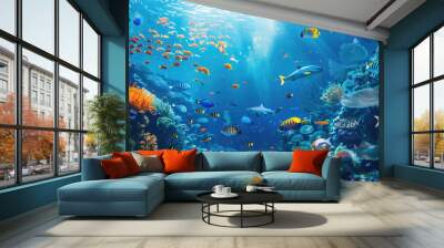 beautiful underwater scenery with various types of fish and coral reefs Generative AI Wall mural