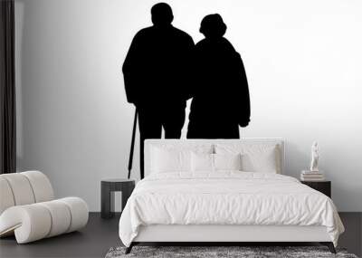 silhouette of two old people on white Wall mural