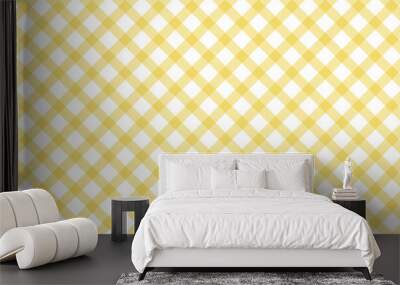 Diagonal yellow plaid in the white background Wall mural