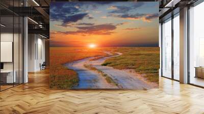 dirt road to sunset Wall mural