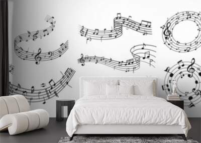 Music notes icon set, Music notes symbol. Musical note wave. Music notes melody on transparent background Wall mural