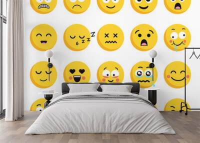 Big set of 20 high quality vector cartoonish emoticons, in flat design style. Funny different style design Wall mural