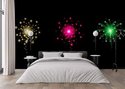 Fireworks realistic illustration. New year, Christmas or holidays celebration elements. Wall mural