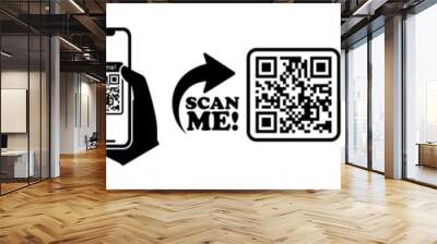 QR code set. Scan qr code icon. Template scan me Qr code for smartphone. payment hand with phone, scanner app, thin line symbol on transparent  background Wall mural