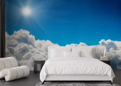 Blue clouds, sun and sky Wall mural