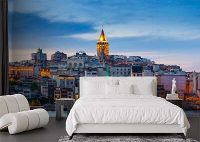 Galata tower at night in Istanbul. Istanbul night city Wall mural