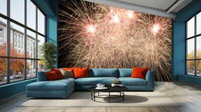 Holiday fireworks on black sky background Wall mural