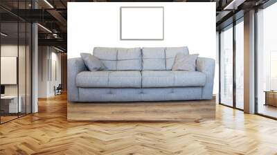 interior of living room with sofa or couch furniture on wooden floor and mockup art frame isolated w Wall mural