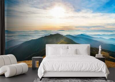 Mountain landscape at sunset Wall mural