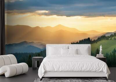 Panorama of mountain at sunset Wall mural