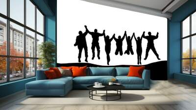 Silhouette of jumping friends in PNG isolated on transparent background Wall mural