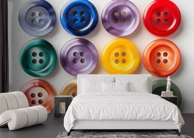 Colorful collection of twelve decorative buttons arranged in a grid pattern Wall mural