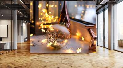 Christmas decoration with ball and festive lights Wall mural